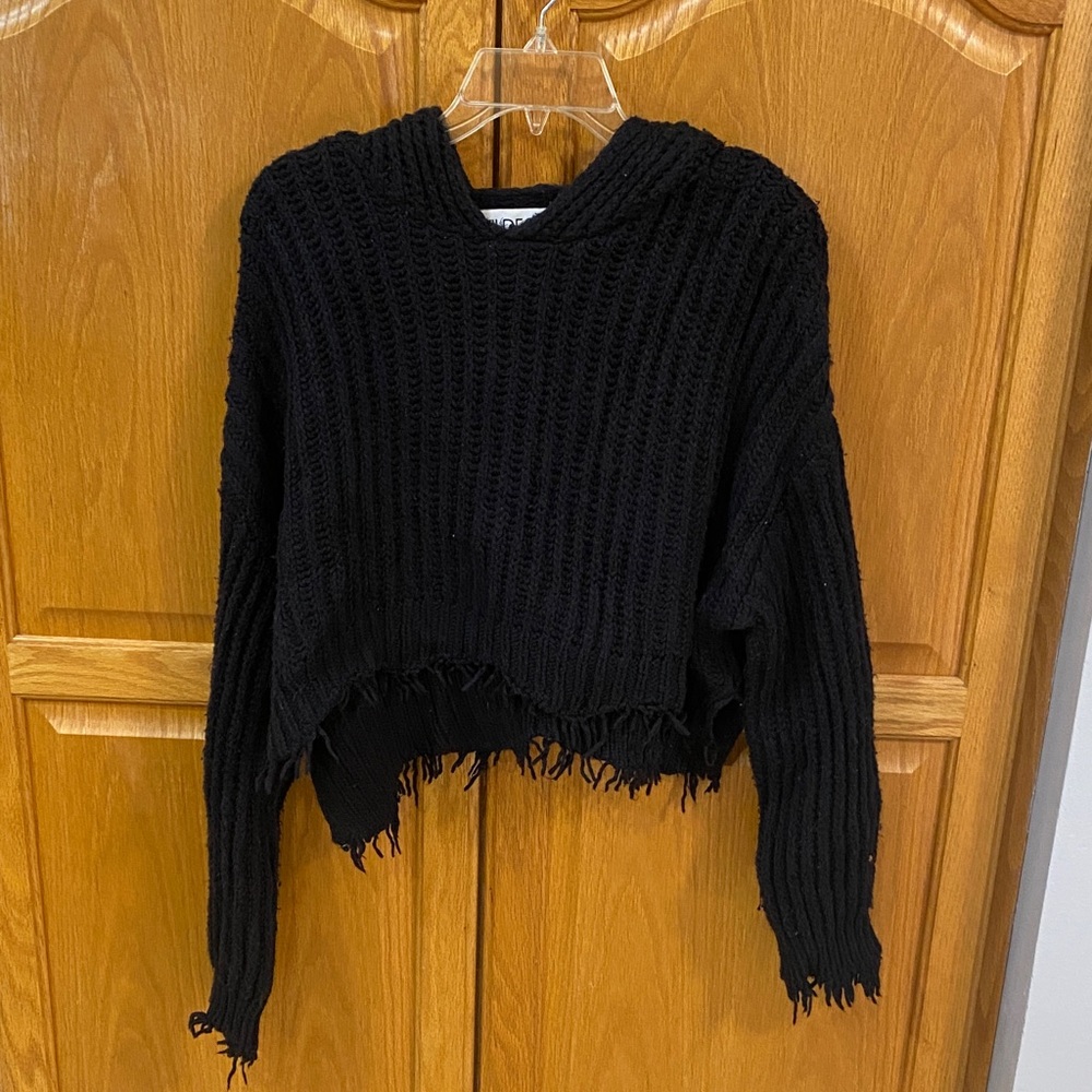 Wild fox Brand Black Hoodie Knit Women's Cropped Sweater. Size small.